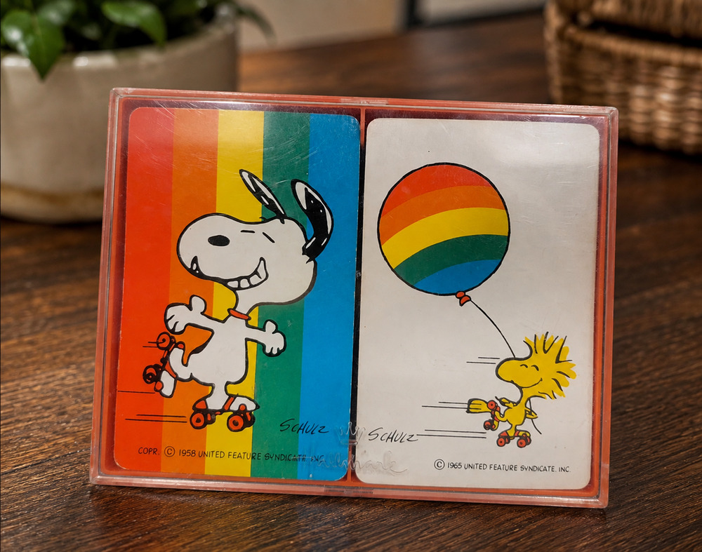 VTG Hallmark "Peanuts Rainbow" Bridge Playing Cards ~ Case Complete Jokers Rules